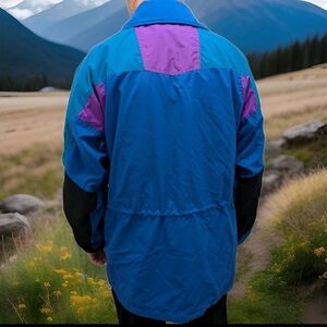 VTG 90s Jansport Mens Jacket Large Full Zip Electric Blue, Teal, Bright Purple